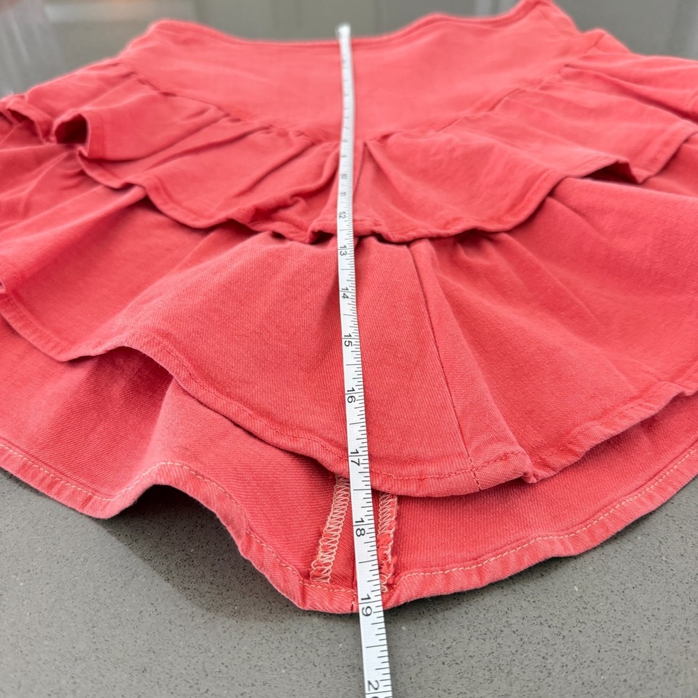 Mother The Ruffle Mini Skirt Size 27 (4) Hot Coral Denim Boho Coastal Cowgirl - Picture 9 of 13